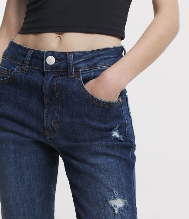 Calça Skinny Jeans com Puídos e Barra Desfiada Azul 6