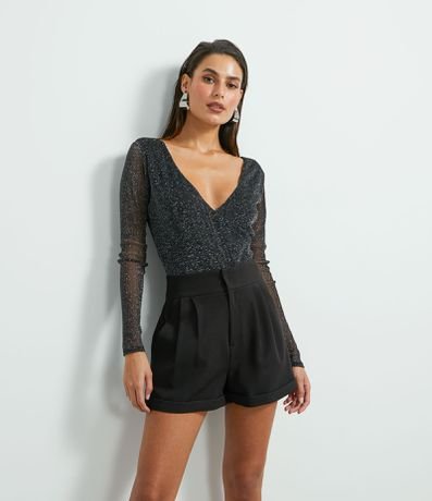 Body Manga Longa em Tule Metalizado com Decote V é boa?