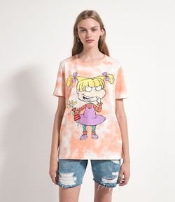 Blusa Manga Curta Padronagem Tie Dye Estampa Frontal Angélica Rugrats 