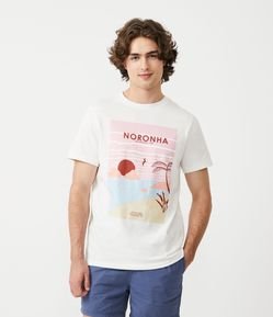 Camiseta Regular em Algodão Malhão com Estampa Praia de Noronha
