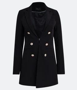 Blazer Alongado em Crepe com Botões e Bolsos