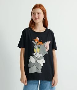 Blusa Alongada Manga Curta com Estampa Frontal Tom & Jerry