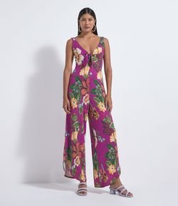 Macacão Pantalona com Estampa Floral e Amarração