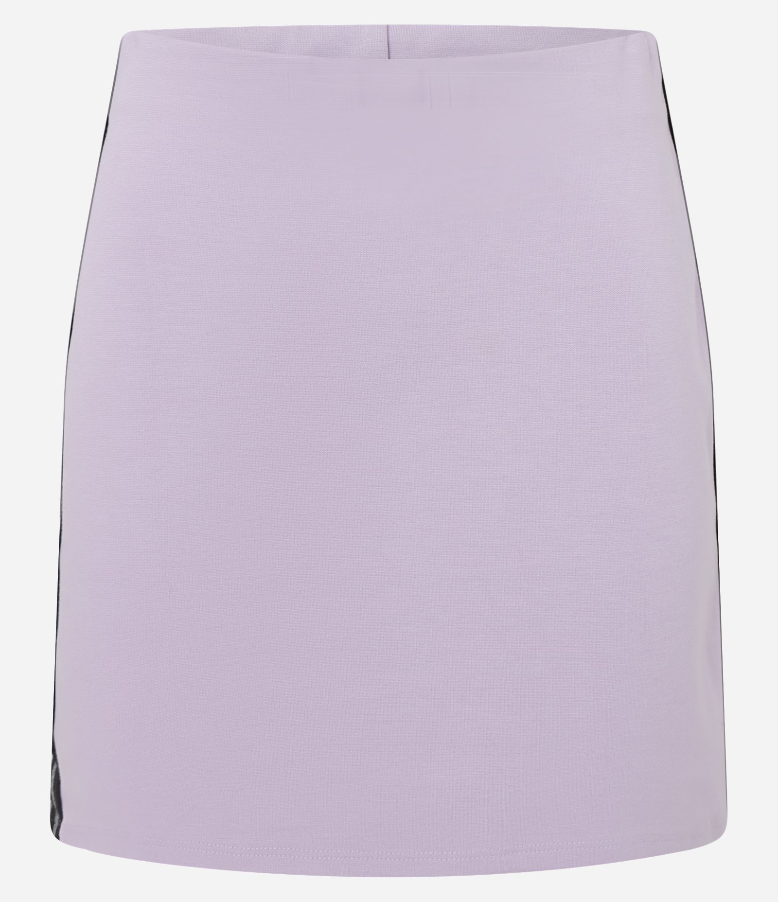 Saia Curta Cintura Alta em Ponto Roma e Listras Contrastantes Laterais Lilás 5