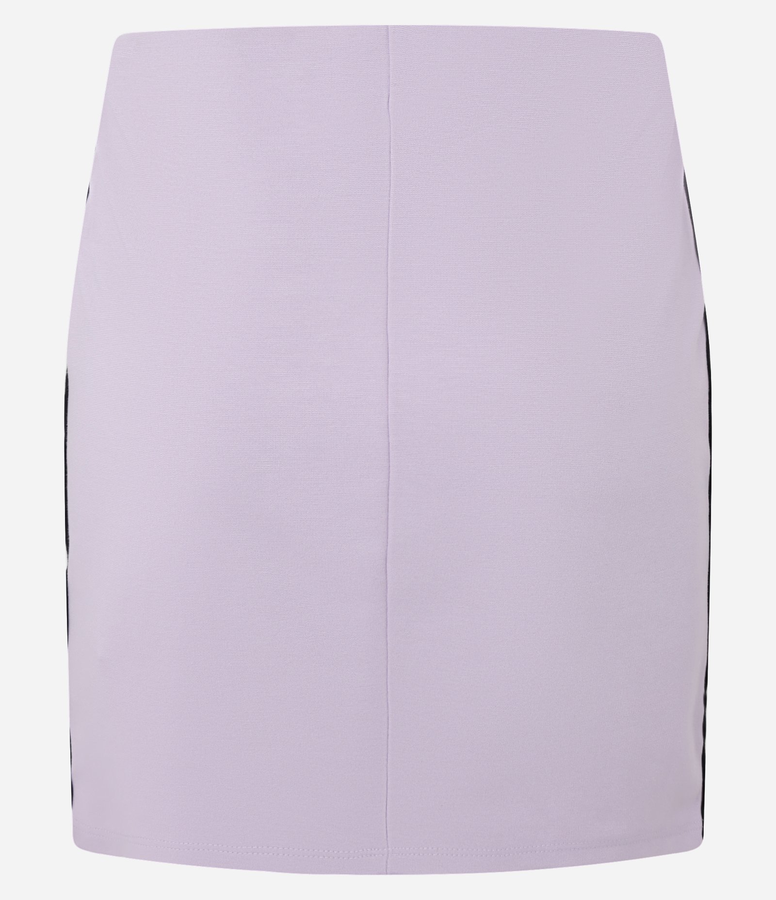 Saia Curta Cintura Alta em Ponto Roma e Listras Contrastantes Laterais Lilás 6