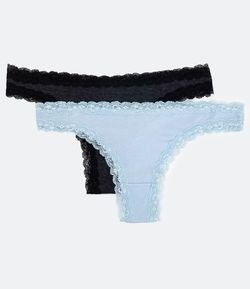 Kit 2 Calcinha Biquíni Fio em Algodão com Renda nas Bordas
