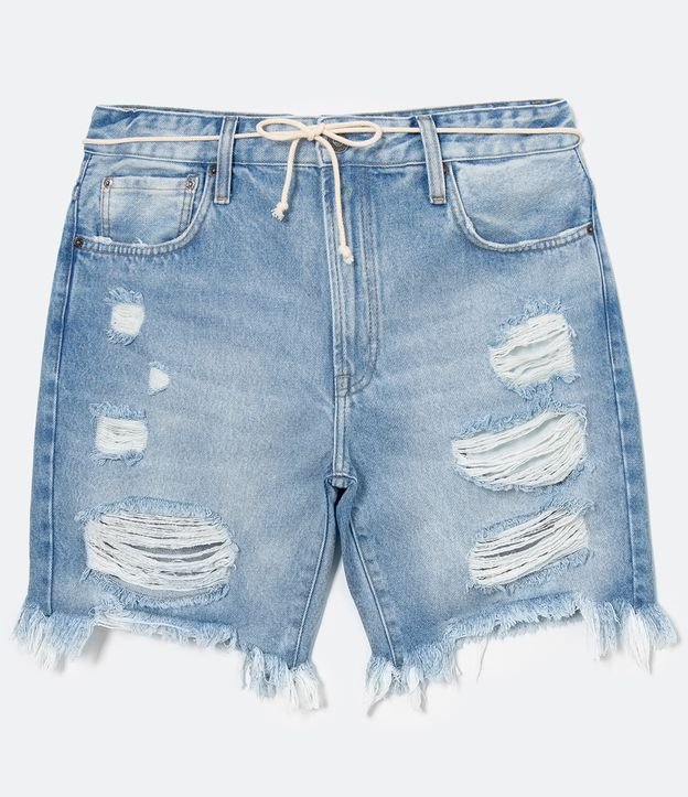 Bermuda Slim Jeans con Rotos Azul 5