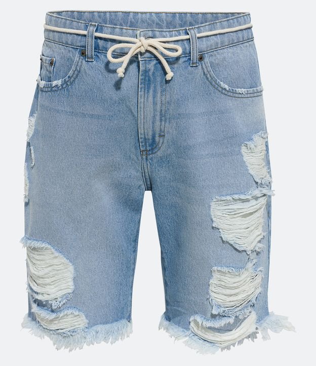 Bermuda Slim Jeans com Rasgos Destroyed e Barra Desfiada Azul Claro 5