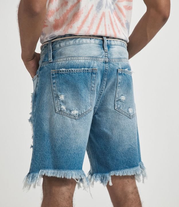 Bermuda Slim Jeans con Rotos Azul 2
