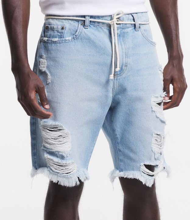 Bermuda Slim Jeans con Rotos Azul 4
