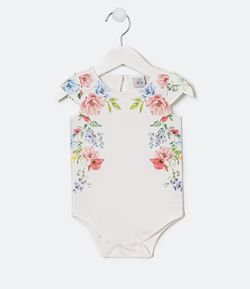 Body Infantil Estampa Floral com Babadinhos - Tam 0 a 18 meses