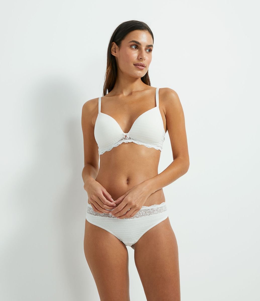 Bíkini Hilo Doble en Algodón Texturizado con Encaje Branco Renner