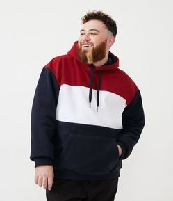 Blusão Fechado em Fleece com Blocos de Cor e Bolso Canguru