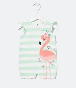 Macacao Infantil Listras Flamingo - Tam 0 a 18 meses