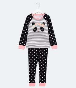 Pijama Infantil Longo Pandinha com Coroa - Tam 4 a 14 anos