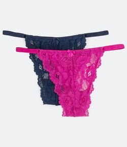 Kit 2 Calcinhas String Fio Duplo em Renda Floral