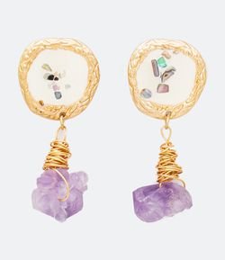 Brinco Médio com Pingente Formato de Pedra