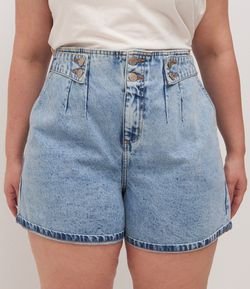 Short Jeans Liso com Detalhes no Cós Curve & Plus Size