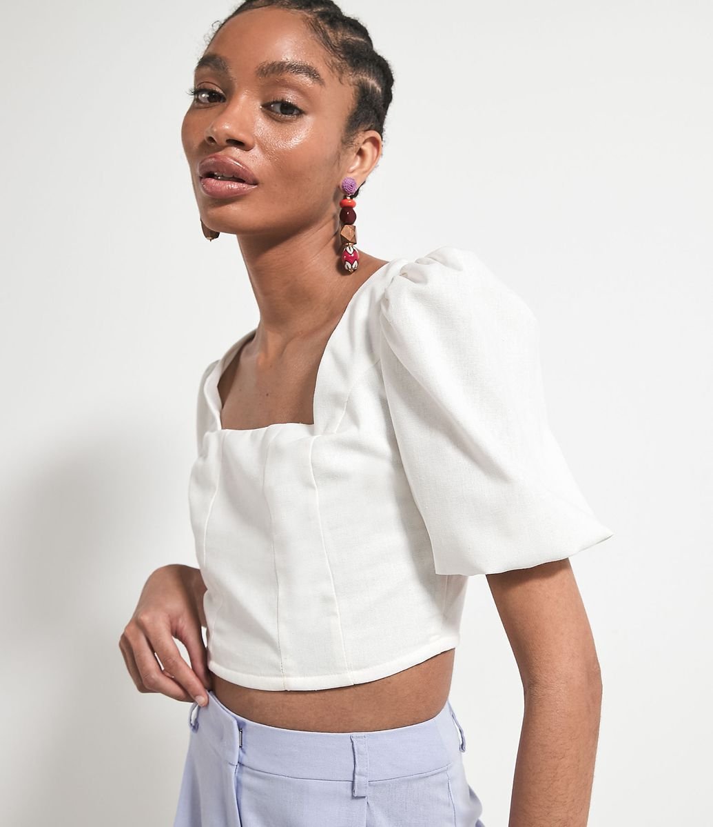 blusa corset manga bufante