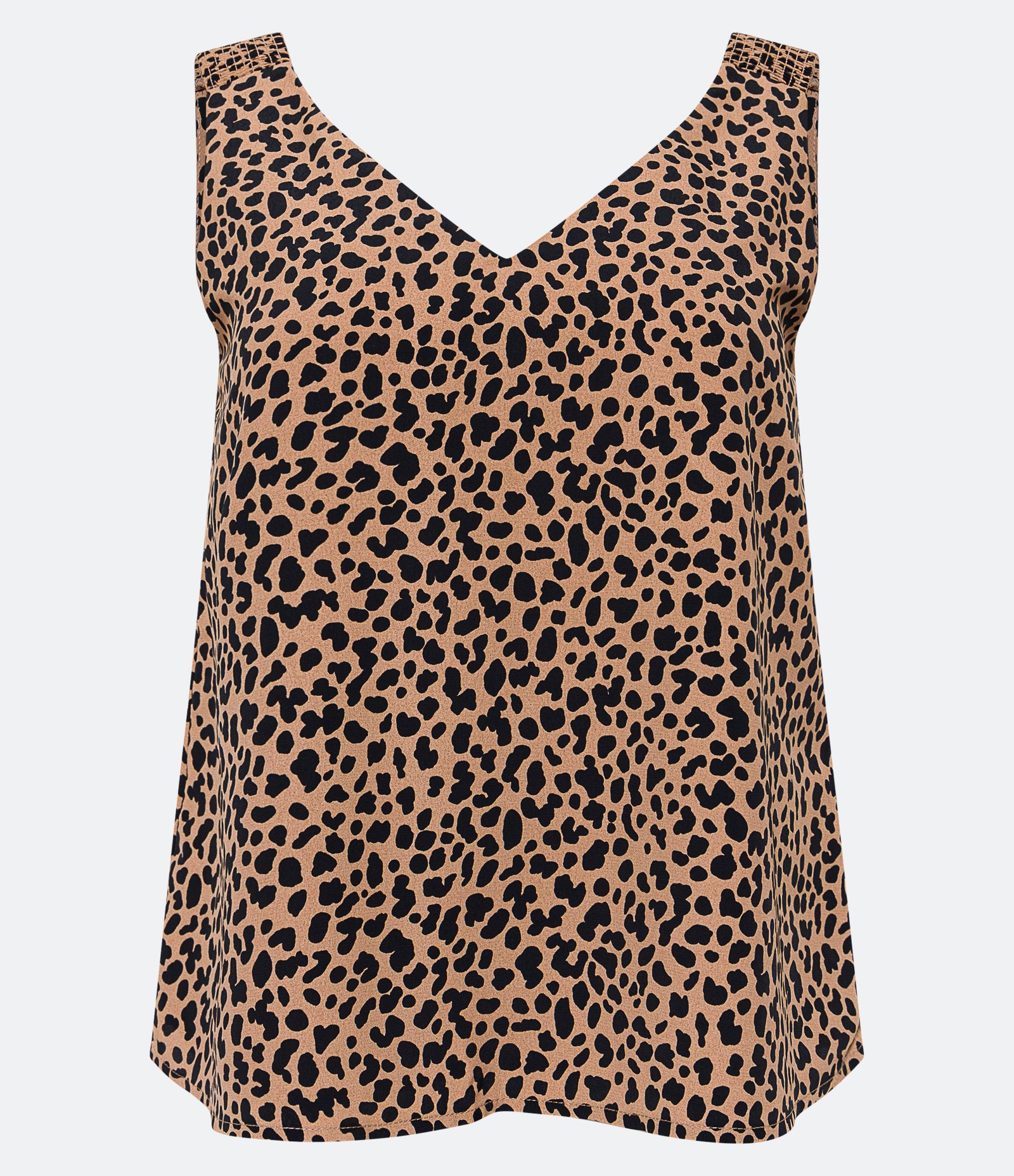 Blusa Regata com Decote V e Estampa Animal Print Onça Preto/ Bege 1