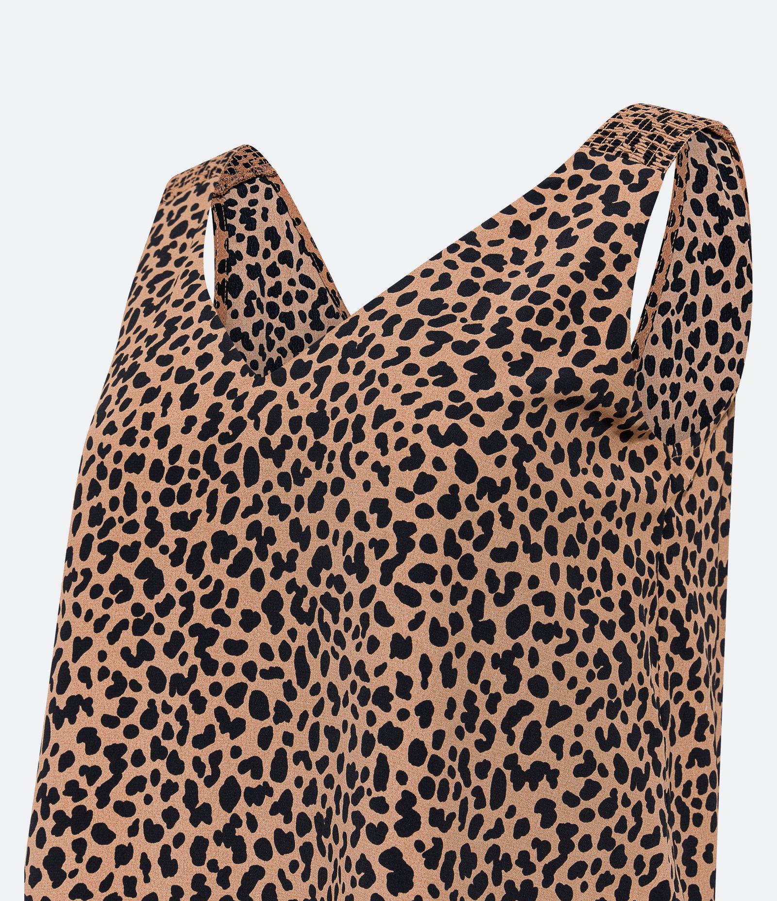 Blusa Regata com Decote V e Estampa Animal Print Onça Preto/ Bege 2