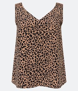 Blusa Regata com Decote V e Estampa Animal Print Onça