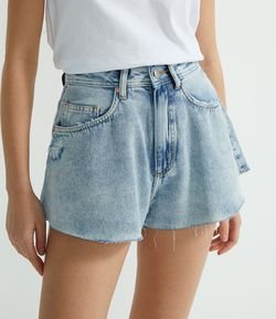 Short Jeans Liso Godê Cintura Alta Azul Médio TEENS