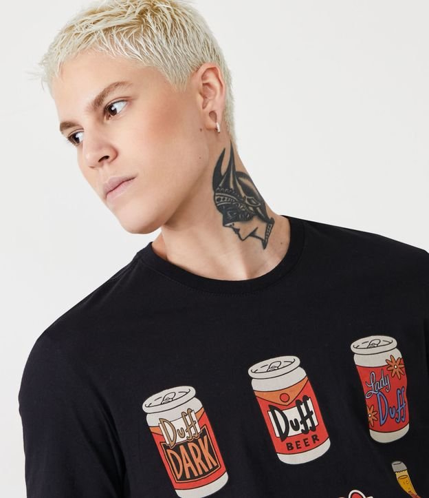Camiseta Regular em Meia Malha com Estampa de Rótulos Duff Beer Preto 4