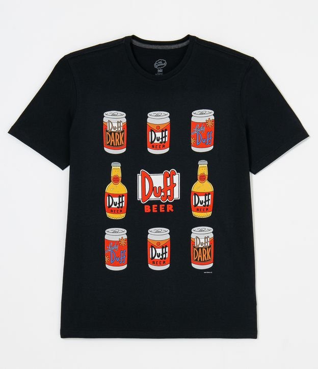 Camiseta Regular em Meia Malha com Estampa de Rótulos Duff Beer Preto 5