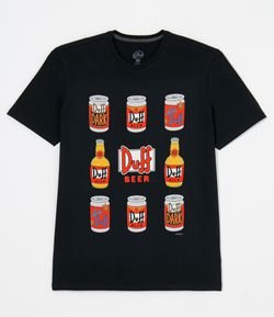 Camiseta Regular em Meia Malha com Estampa de Rótulos Duff Beer