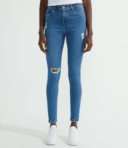 Calça Skinny Jeans Lisa com Puídos