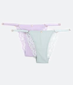Kit 2 Calcinhas String em Renda Floral e Laterais Reguláveis