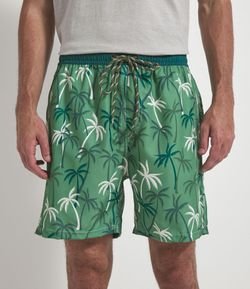 Bermuda de Banho Estampada com Coqueiros