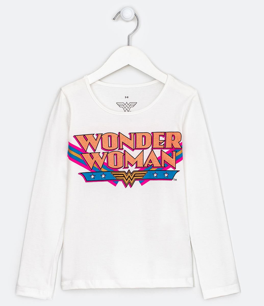 Blusa Infantil Mulher Maravilha - Tam 5 a 14 anos Branco