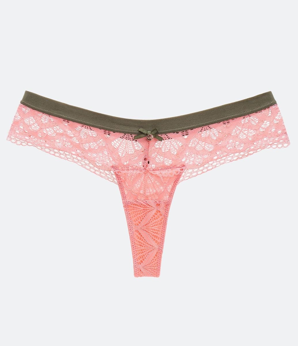 Bombacha Bikini Hilo en Encaje Geométrica con Cintura Elástica Rosado