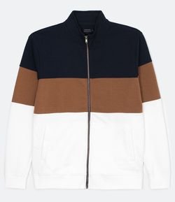 Casaco em Algodão com Abertura por Zíper e Blocos de Cor