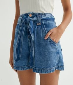 Short Clochard Jeans Liso com Cinto Faixa