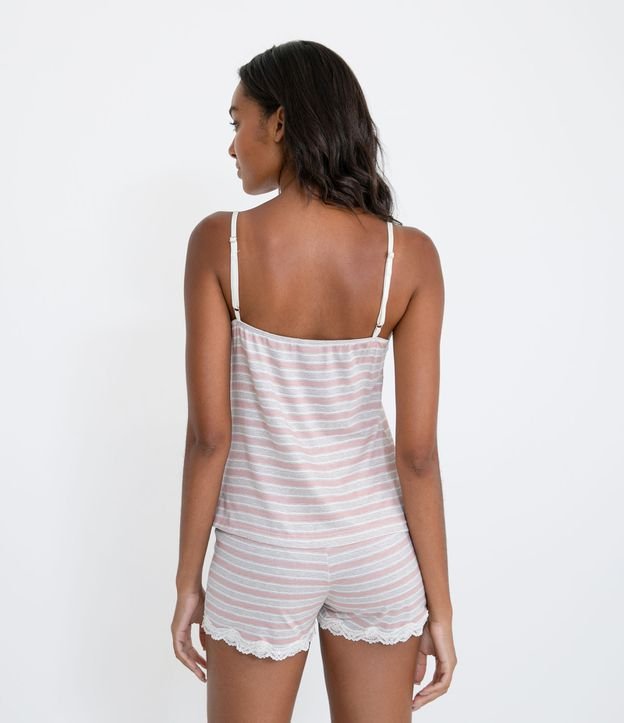 Pijama Short Doll con Blusa de Tirante y Short en Viscolycra Rayada Gris 2