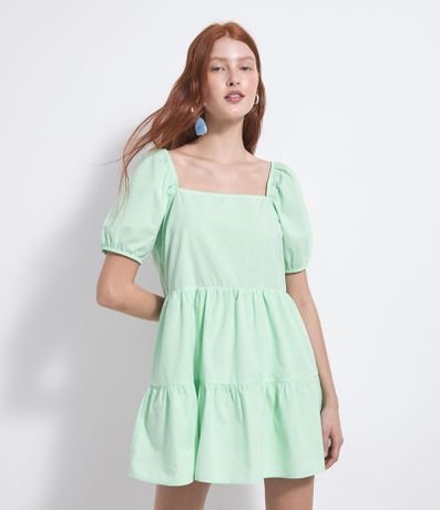 Vestido Curto com Manga Bufante e Babados na Saia Menor preço em Vestido Curto com Manga Bufante e Babados na Saia