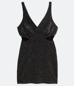 Vestido Curto Metalizado com Decote V e Recortes Vazados
