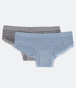 Kit 2 Calcinhas Boyshort em Microfibra Listrada sem Costura