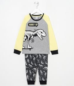 Pijama Infantil Dino Esqueleto Brilha no Escuro  - Tam 5 a 14 anos