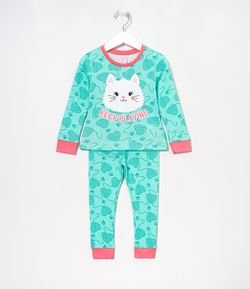Pijama Infantil Longo Estampa Gatinho - Tam 2 a 4 anos