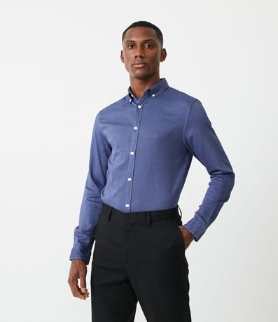 Camisa Slim em Algodão com Manga Longa Menor preço em Camisa Slim em Algodão com Manga Longa