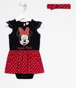 Vestido Body Infantil Minnie - Tam 0 a 18 meses
