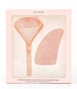 Kit de Massageadores Faciais de Pedra Quartzo Rosa Alchemia