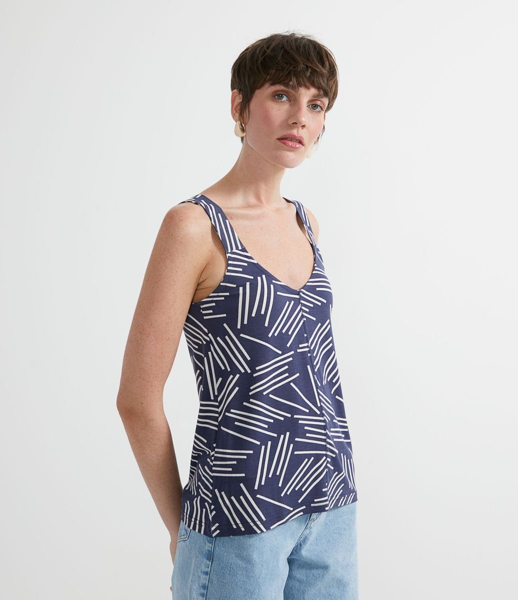 Blusa Regata em Viscose com Alça Larga e Estampa Abstrata Menor preço em Blusa Regata em Viscose com Alça Larga e Estampa Abstrata