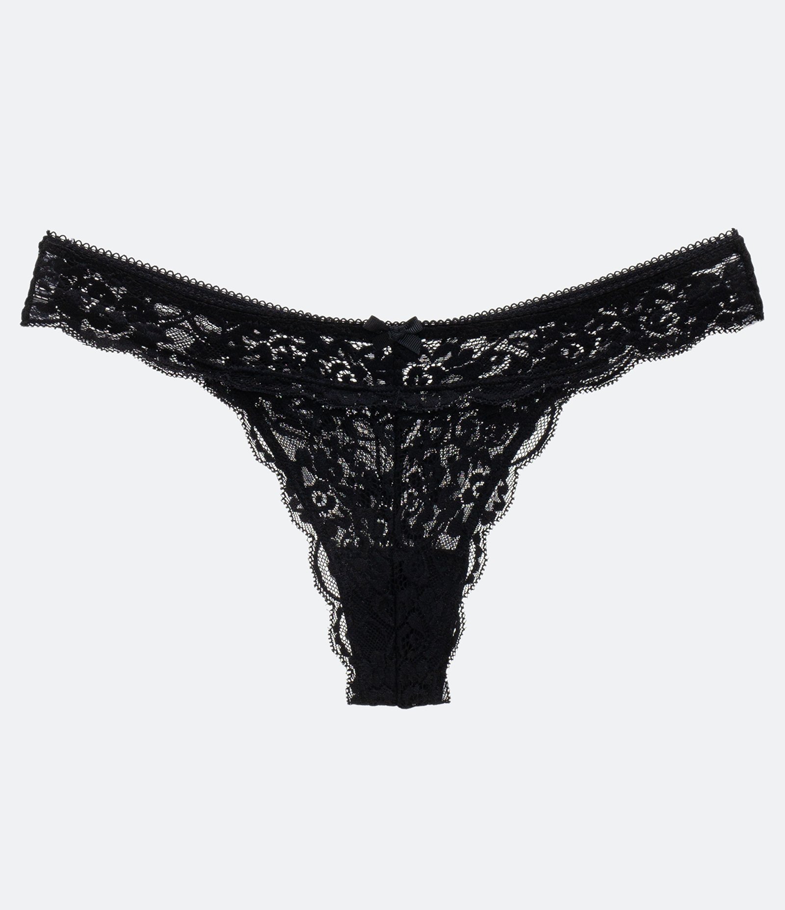 Calcinha Biquíni Fio em Renda Floral com Cós Elástico Preto 5