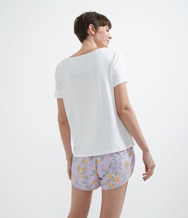 Pijama com Blusa Manga Curta e Short em Viscolycra Estampa Floral | Lov | Branco | P