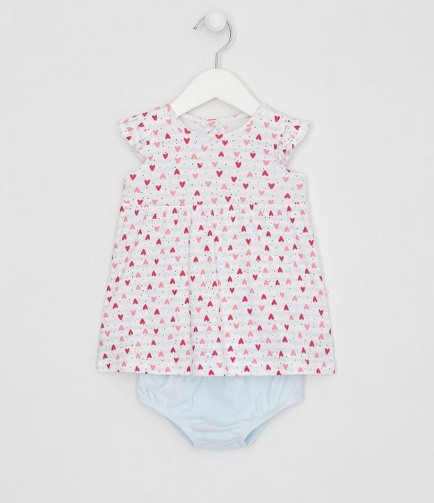 Vestido Infantil com Calcinha Estampa de Corações - Tam 0 a 18 meses | Teddy Boom (0 a 18 meses) | Branco | 12-18M